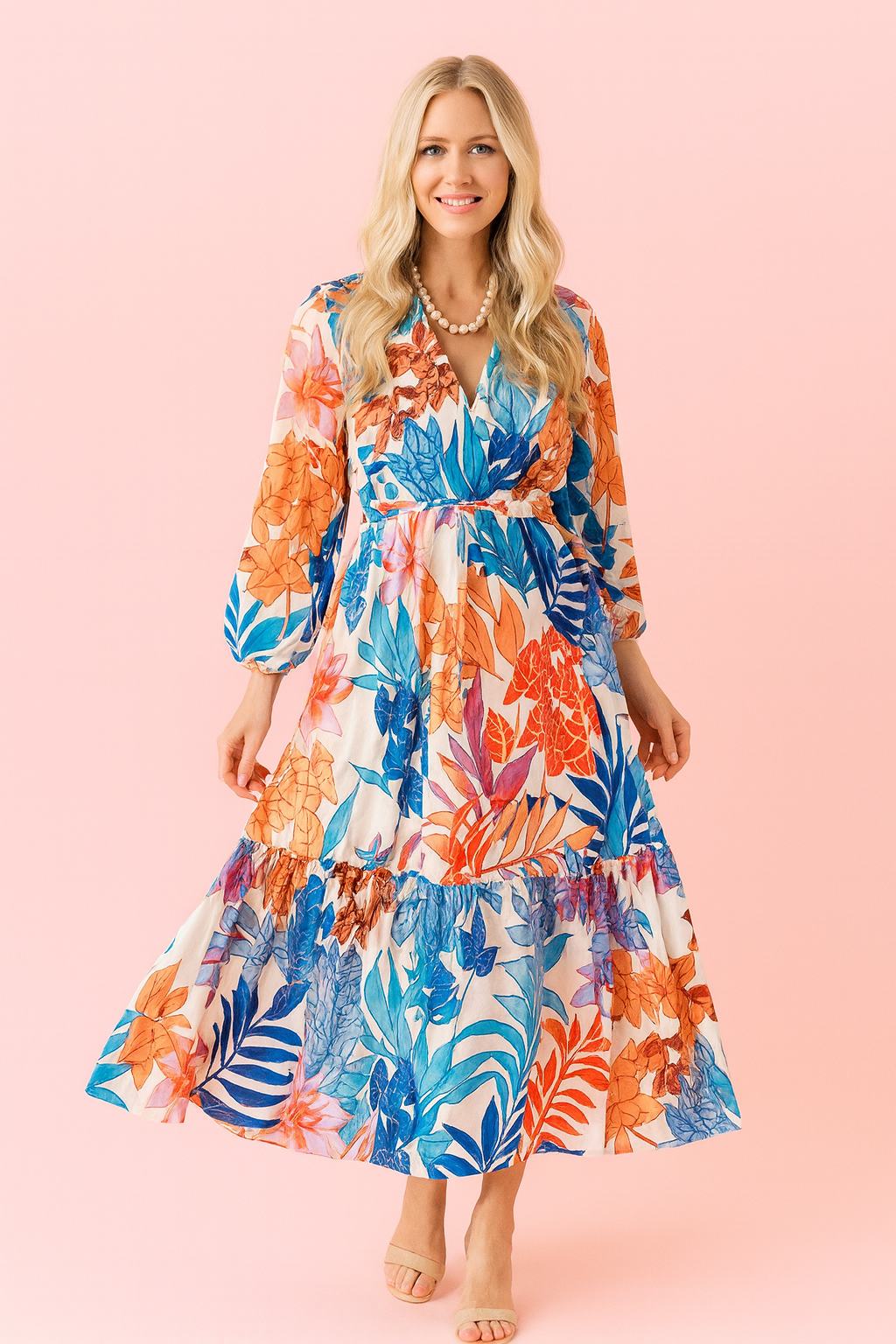 Kara Maxi dress in leaves print