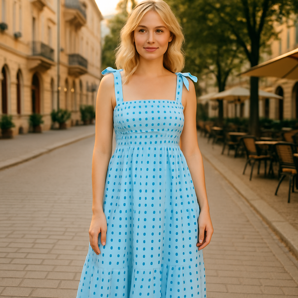 Karla blue and light blue geometric print maxi dress