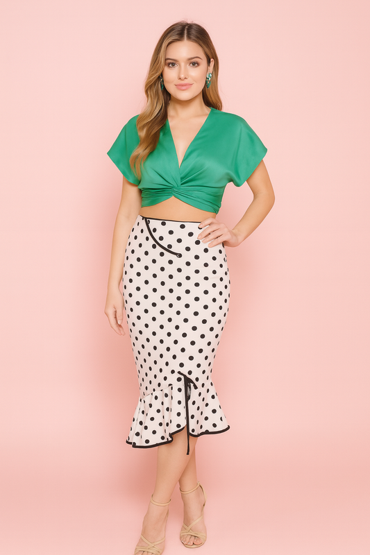 Daisy polka dot pencil skirt