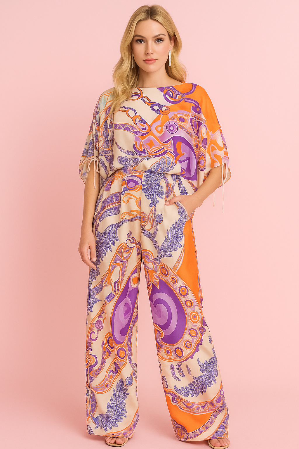 Zoey purple and orange print blouse