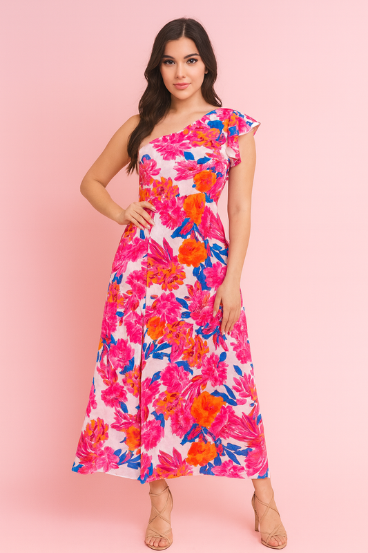 Pia floral one shoulder maxi dress
