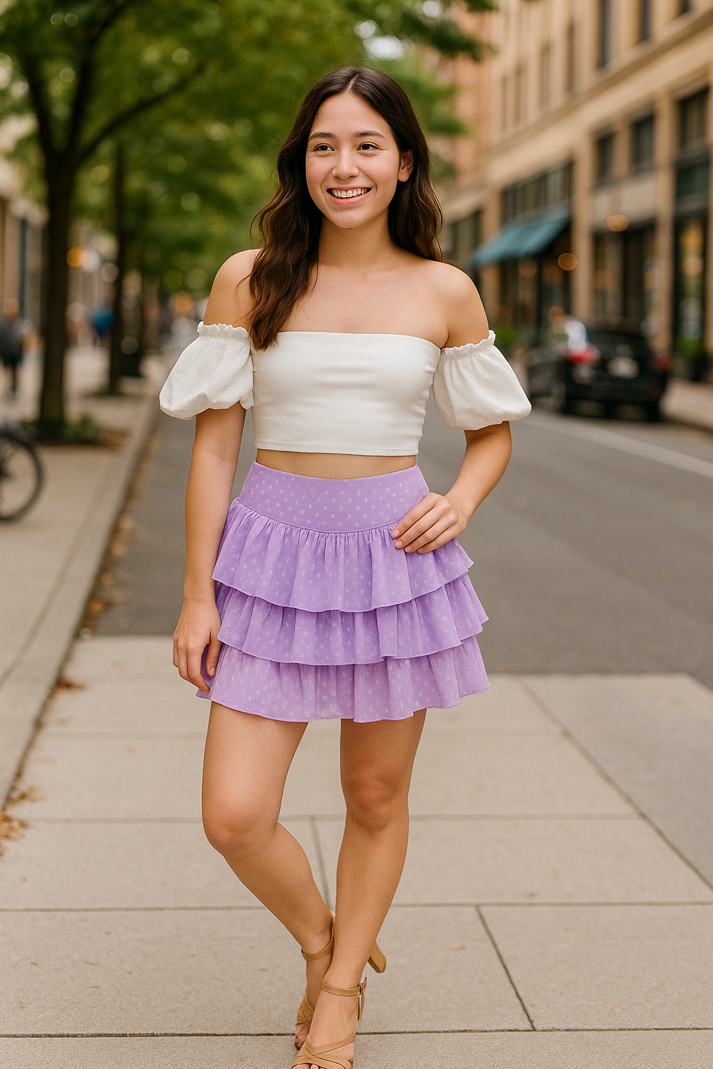 Joanna purple ruffle skirt in chiffon