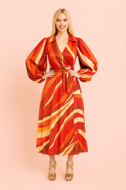 Olivia wrap dress in a gorgeous satin print