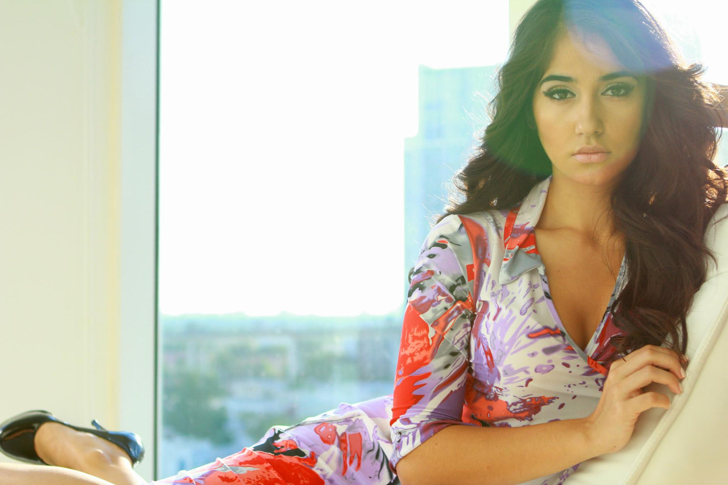 Paola wrap dress in abstract purple print