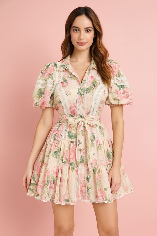 Ivy short dress in a gorgeous floral print with detail