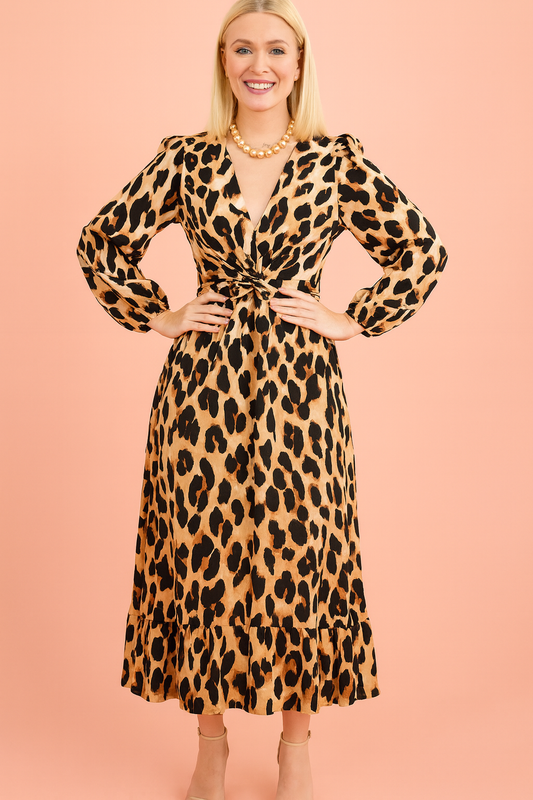 Jillian Animal print wrap around dress hi low