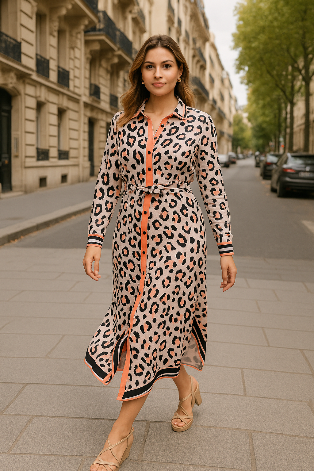 Laina animal print button down midi dress