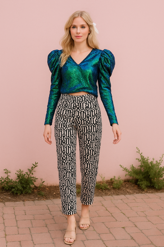 Amber sequins top in iridescent green