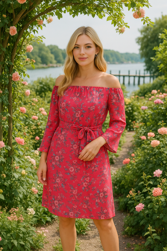 Joy off the shoulder pink floral print