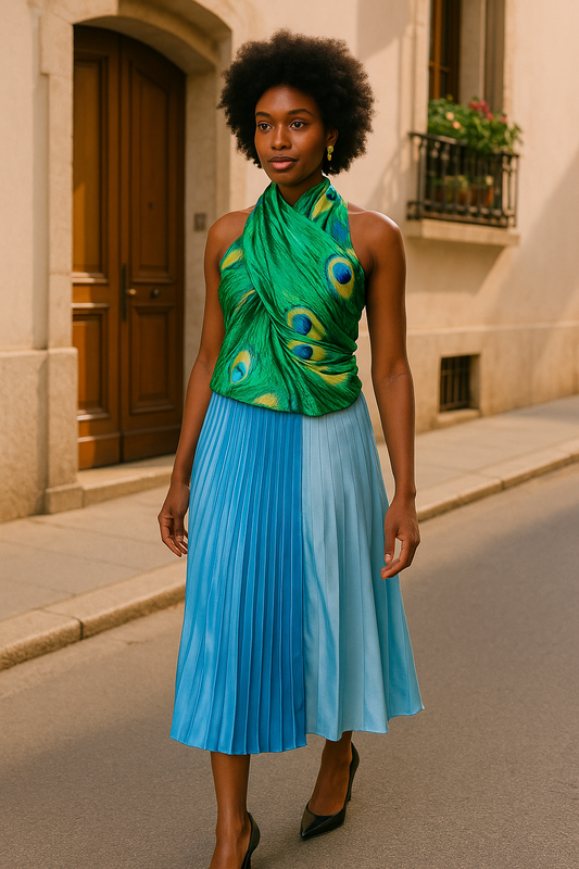 Athena periwinkle pleated charmeuse skirt