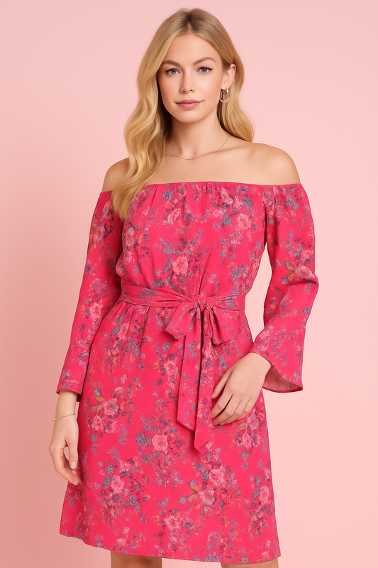 Joy off the shoulder pink floral print