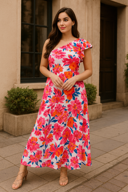 Pia floral one shoulder maxi dress