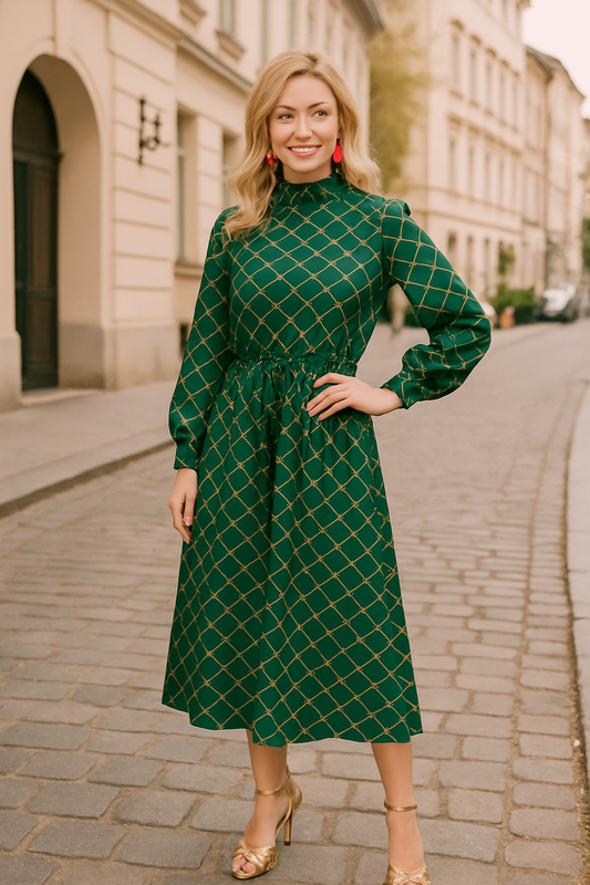 Evelyn green print dress