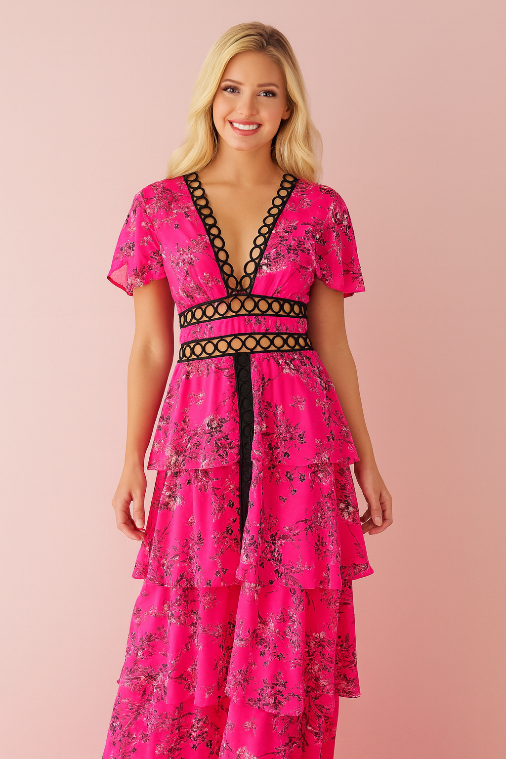 Fiona Tier Pink Floral Dress