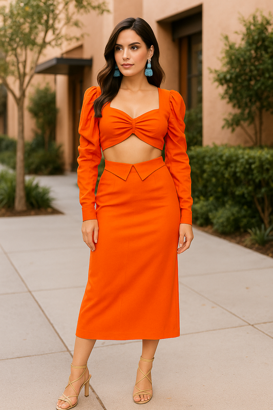 Alexandra orange linen midi skirt
