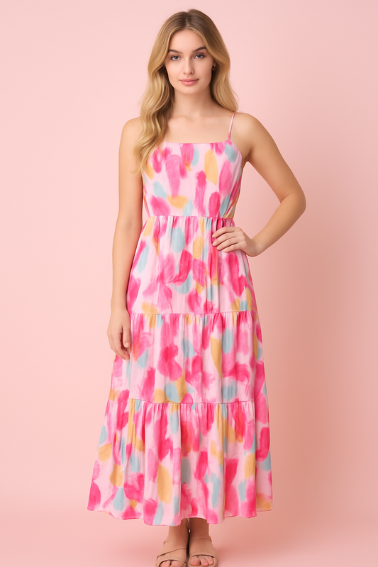 Maia pink abstract print maxi dress