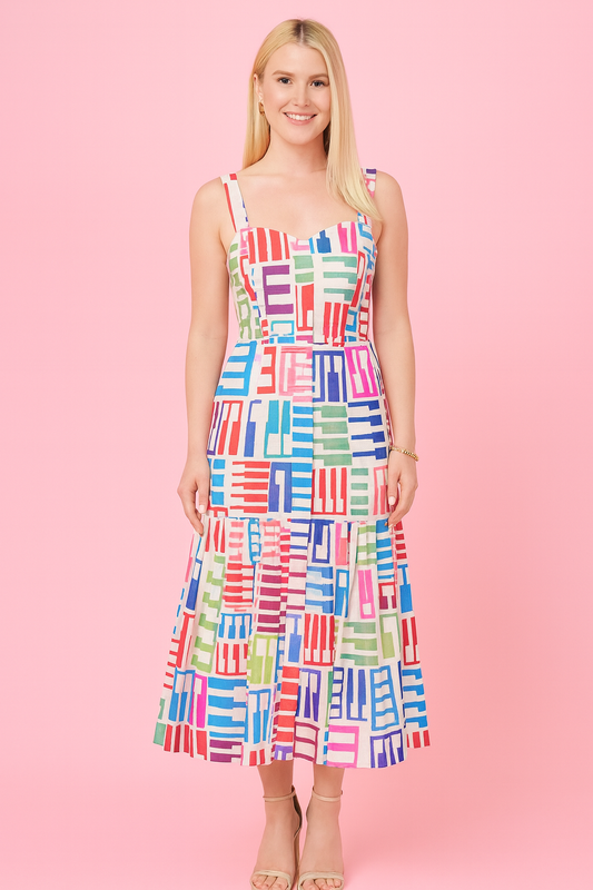 Galia white mermaid fit dress with a bottom flare midi