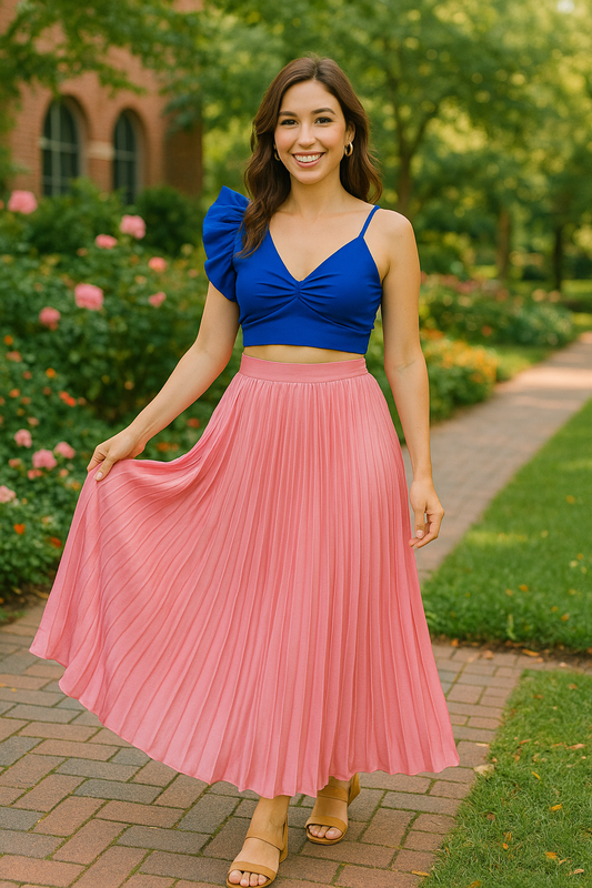 Diana long maxi skirt in nude pink pleated