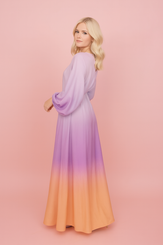 Cassidy purple ombre in lavender and orange print