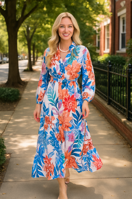 Kara Maxi dress in leaves print