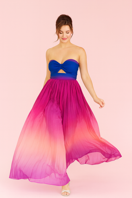Kay jumpsuit in chiffon ombre pleated palazzo