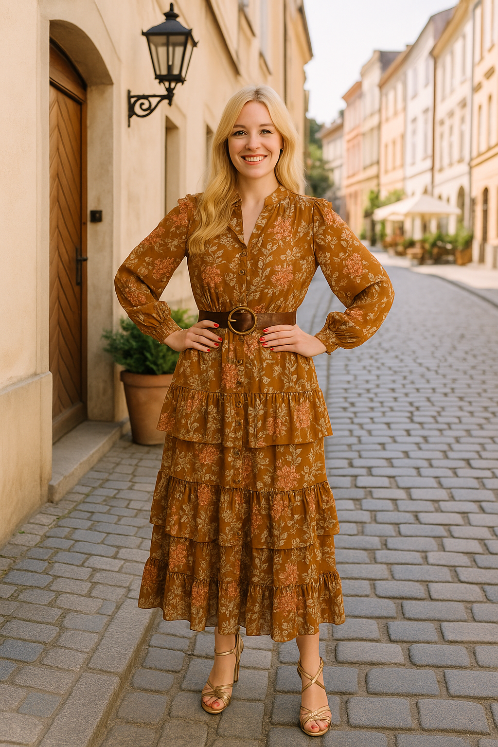 Alice brown cotton 3 tier maxi dress