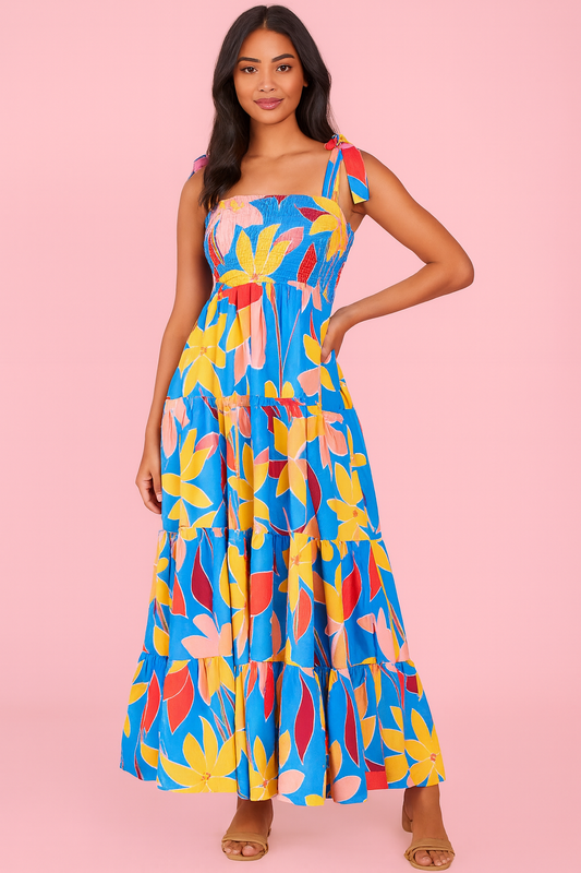 Kathy blue red and yellow maxi dress