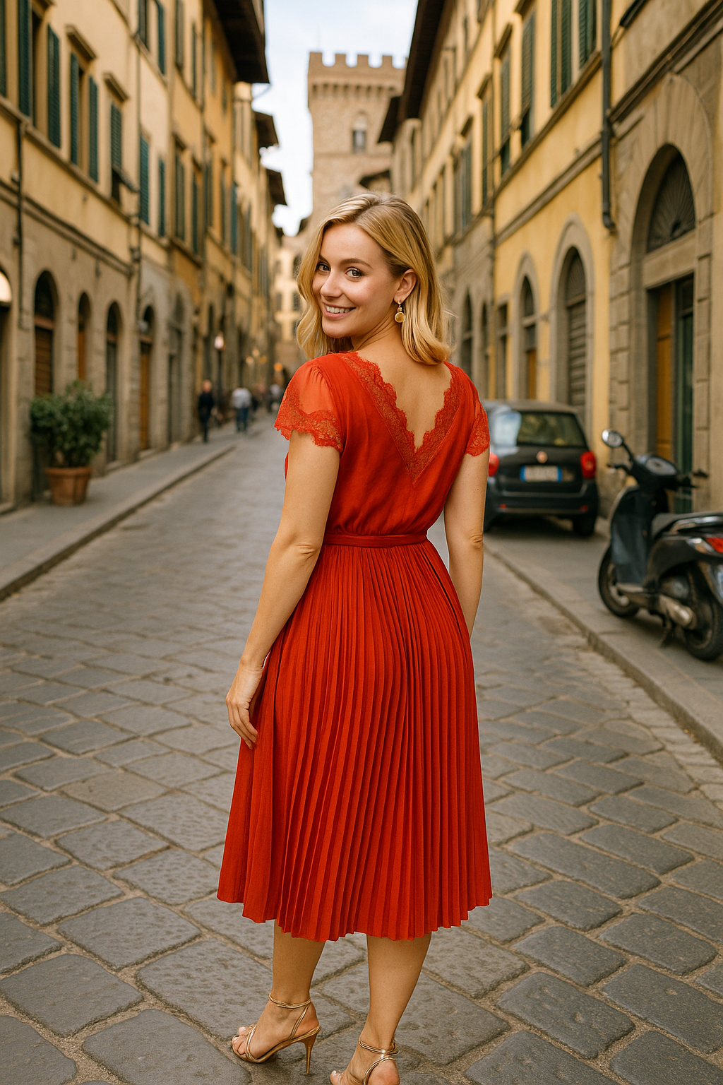 Yuli V neck dress in burnt orange