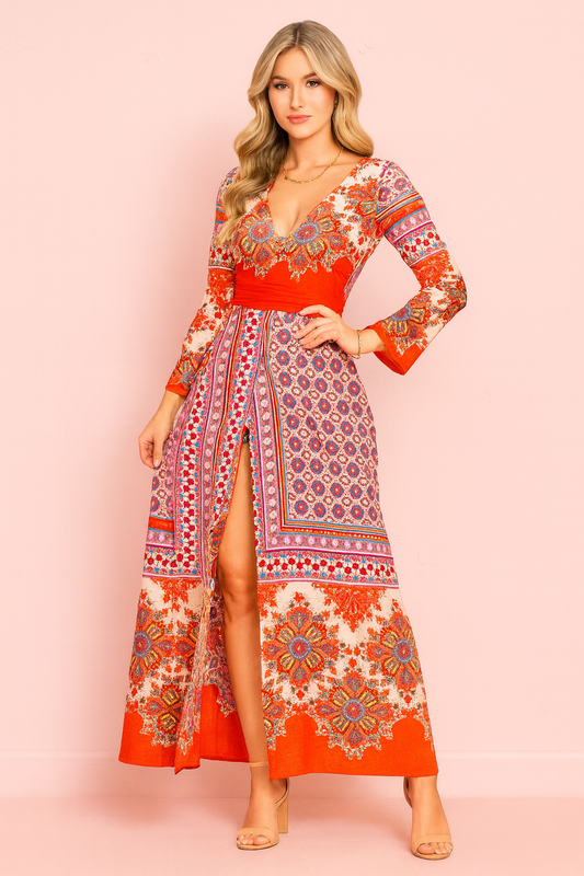 Emma red print full wrap around wrap dress