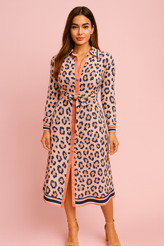 Laina animal print button down midi dress