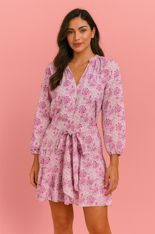 Nyla purple floral button down dress