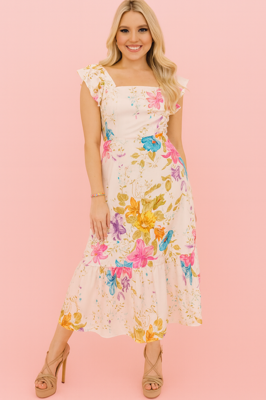 Gaia floral and riffle midi dress