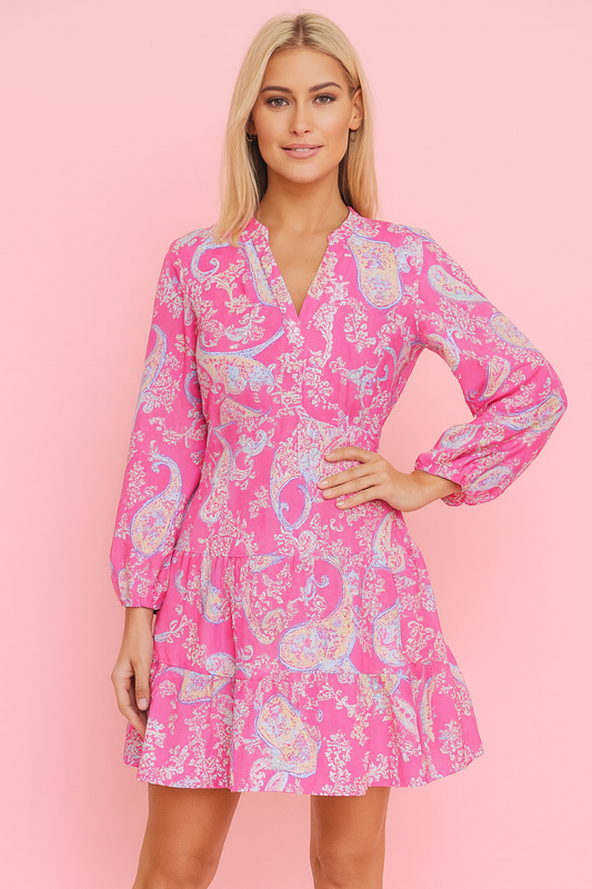 Katie Dress in pink Paisley print