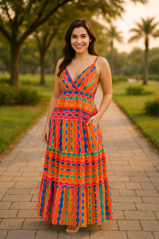 Camila tribal chevron colorful print maxi