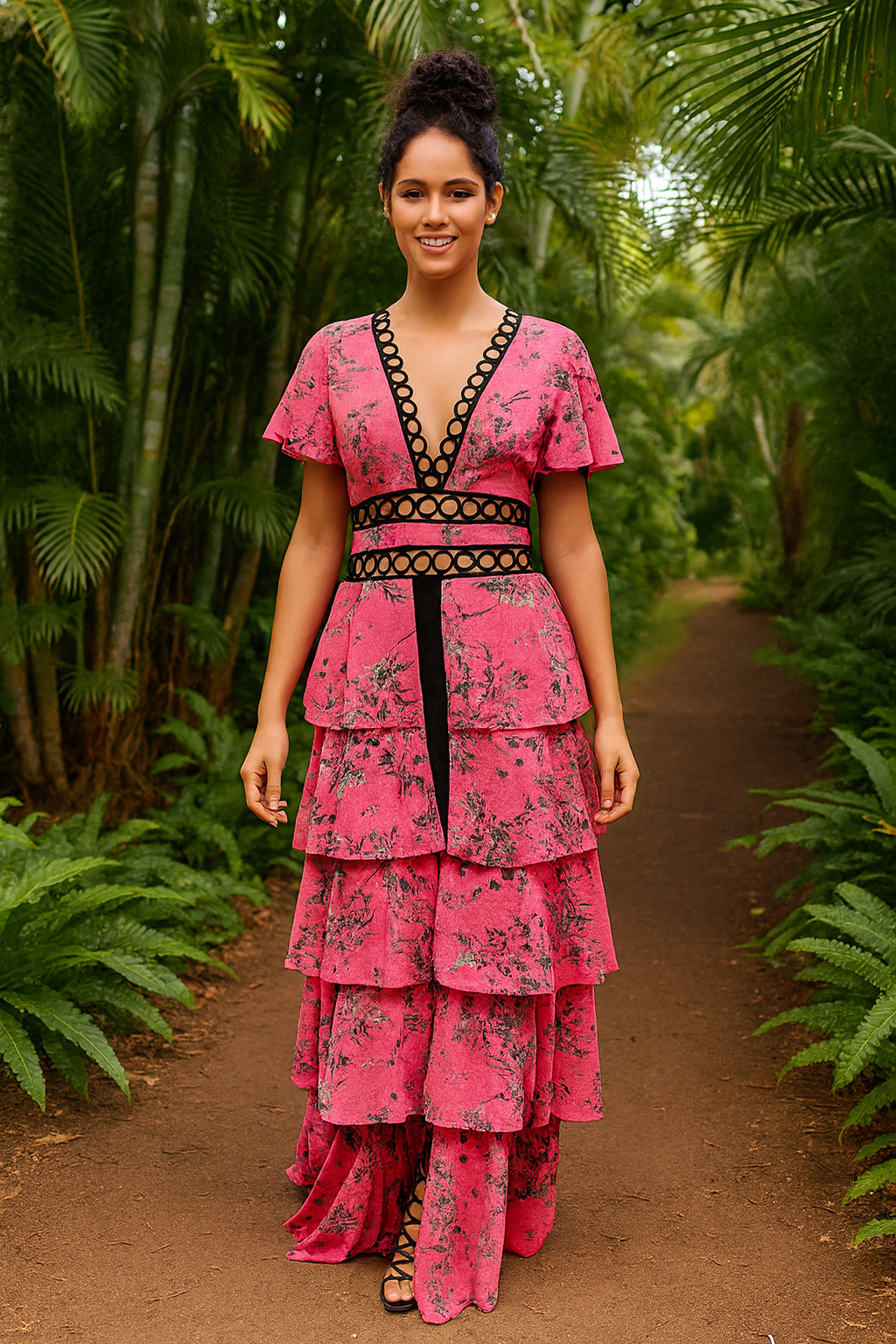 Fiona Tier Pink Floral Dress