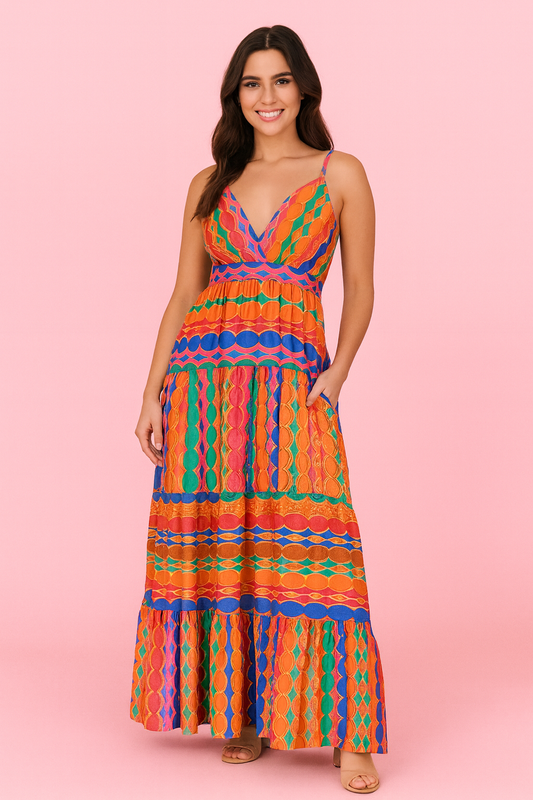 Camila tribal chevron colorful print maxi