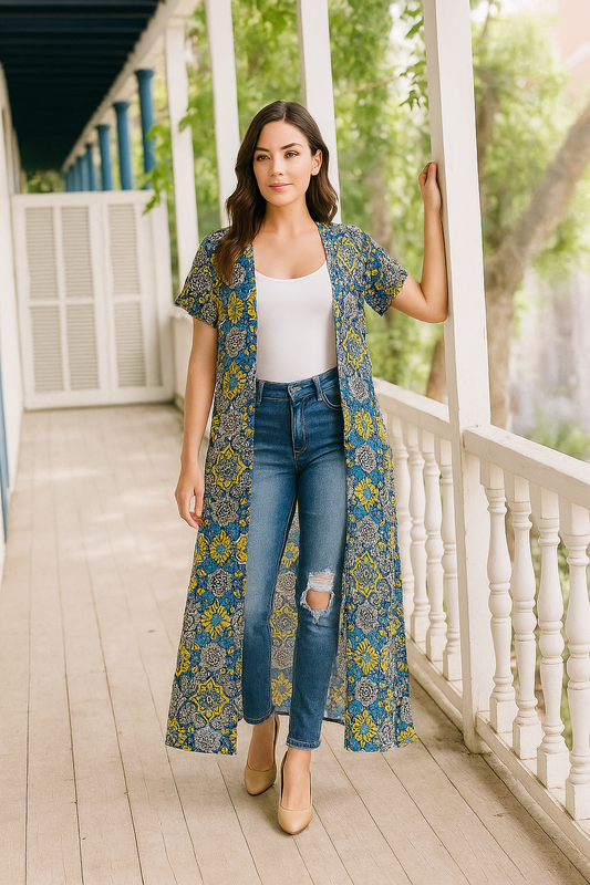 Aisha navy blue duster kimono