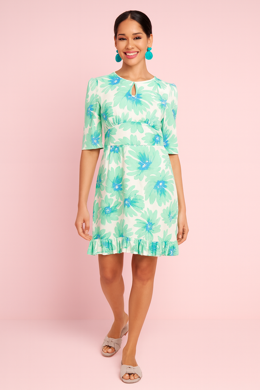 Melanie Dress in Acqua Floral Print