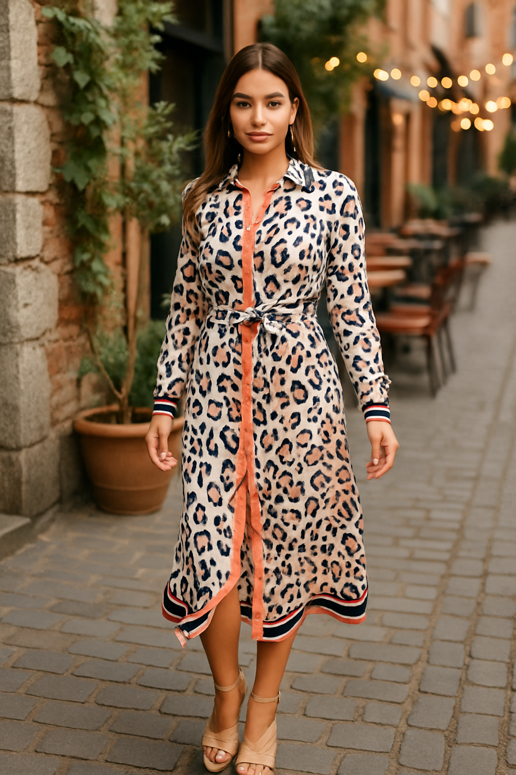 Laina animal print button down midi dress