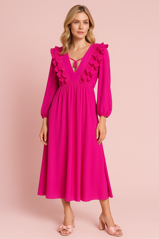 Faith V neck pink magenta maxi dress