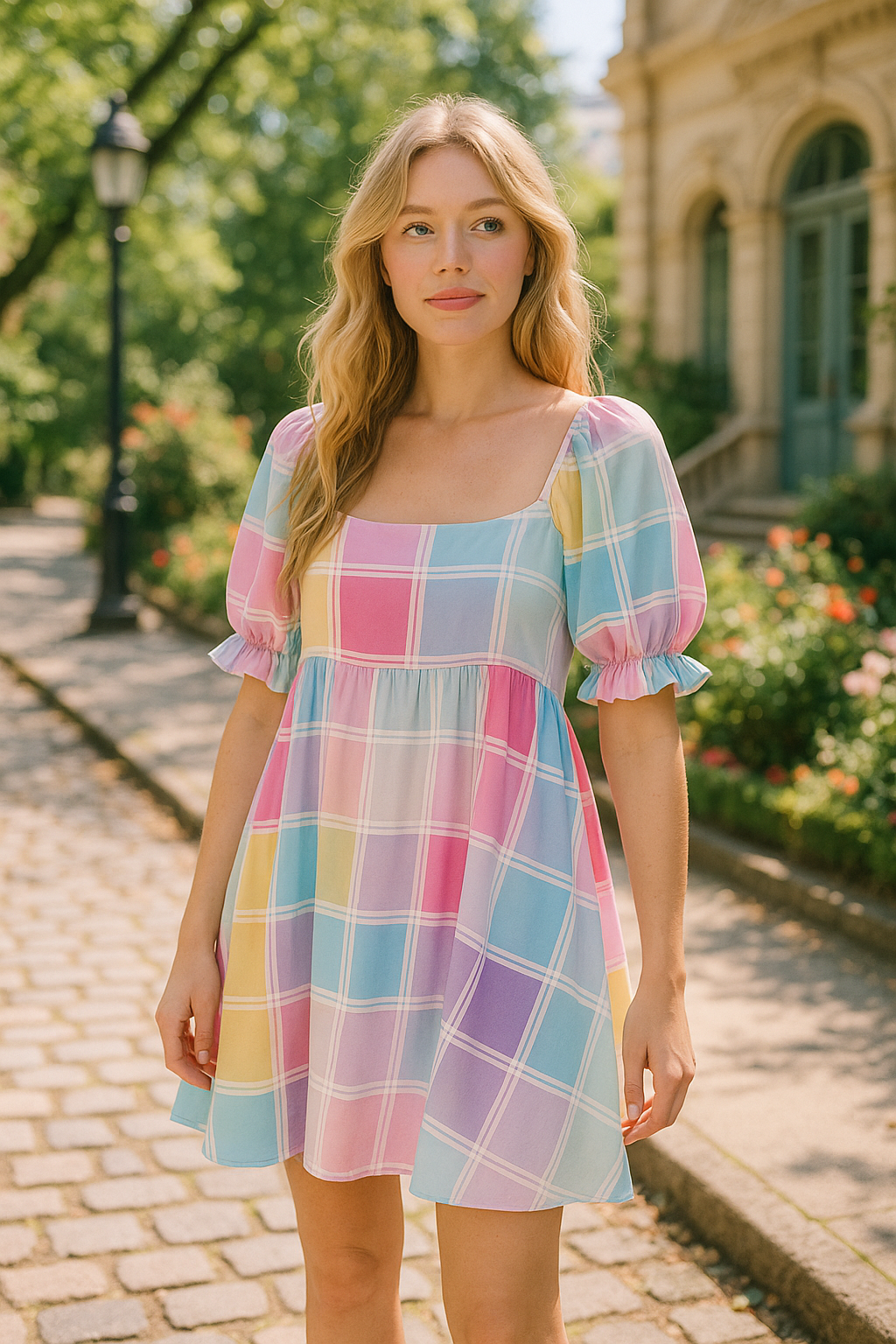 Rafaela dress in plain pastel print