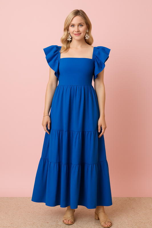 Hadley royal blue maxi dress with ruffle sleeve