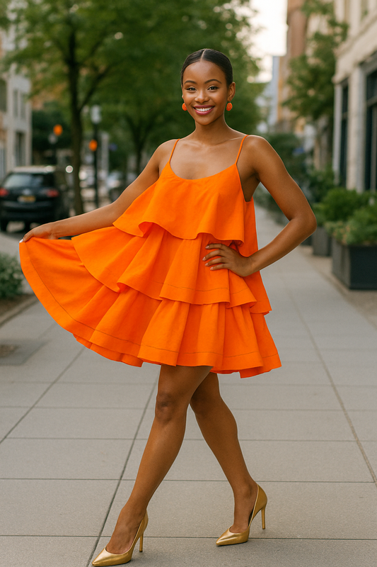 Antonella orange print Couture dress