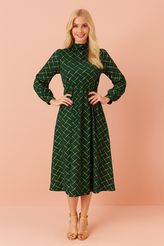 Evelyn green print dress