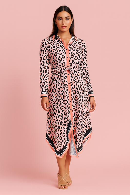 Laina animal print button down midi dress