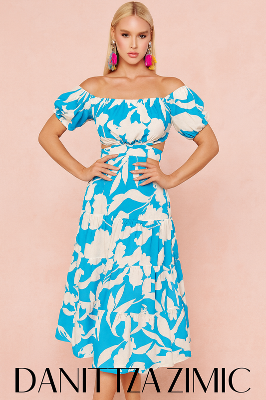 Maeve turquoise and white cut out maxi dress