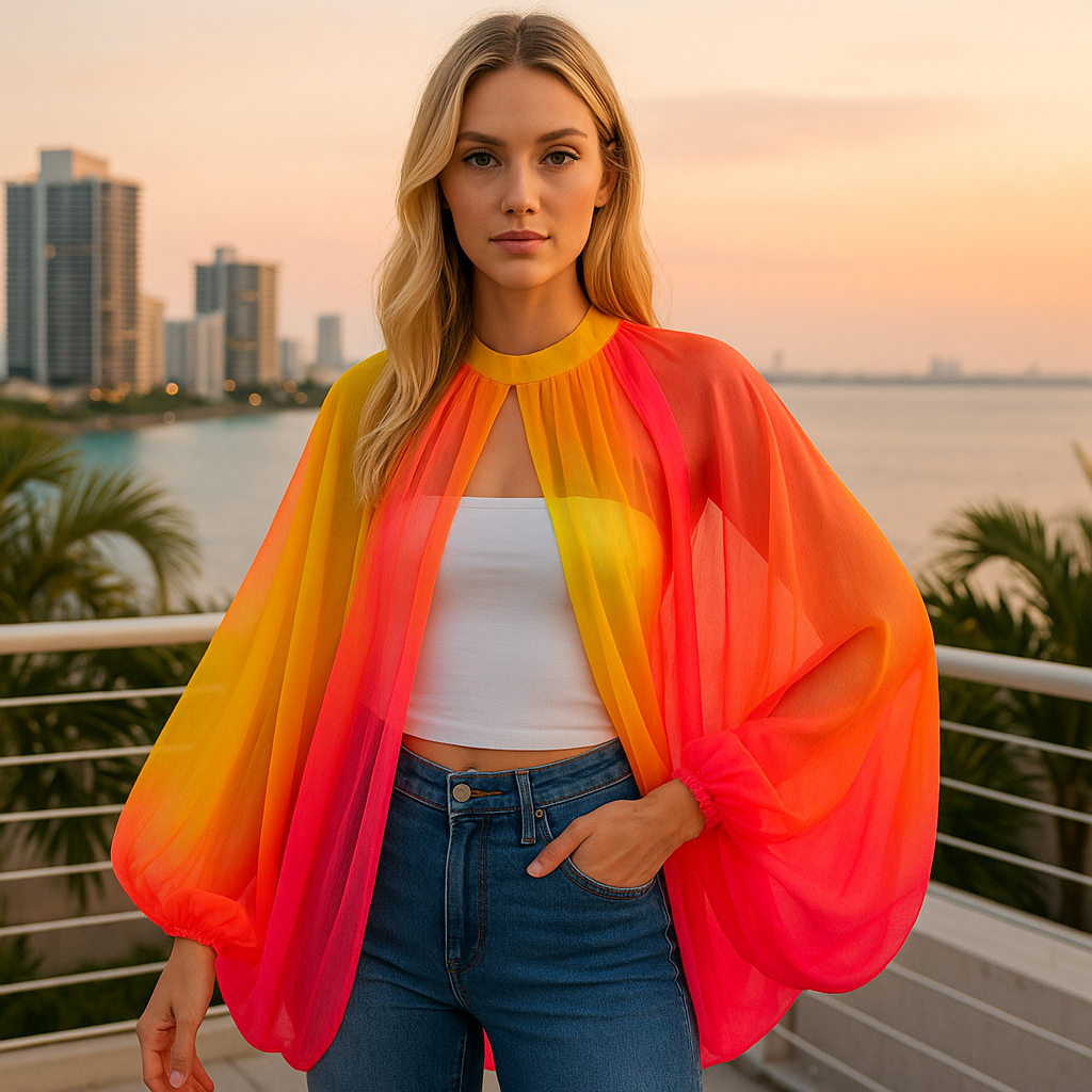 Shiloh chiffon ombre orange and yellow blouse