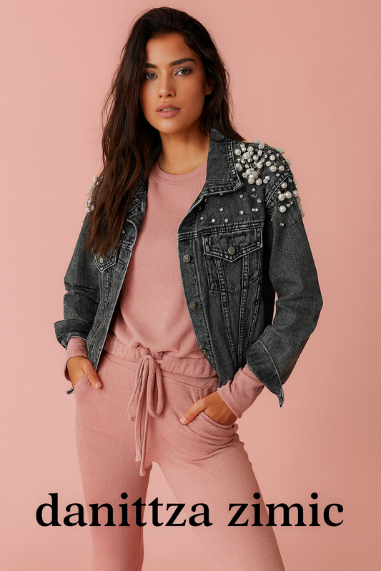 Miri black jean jacket with pearls