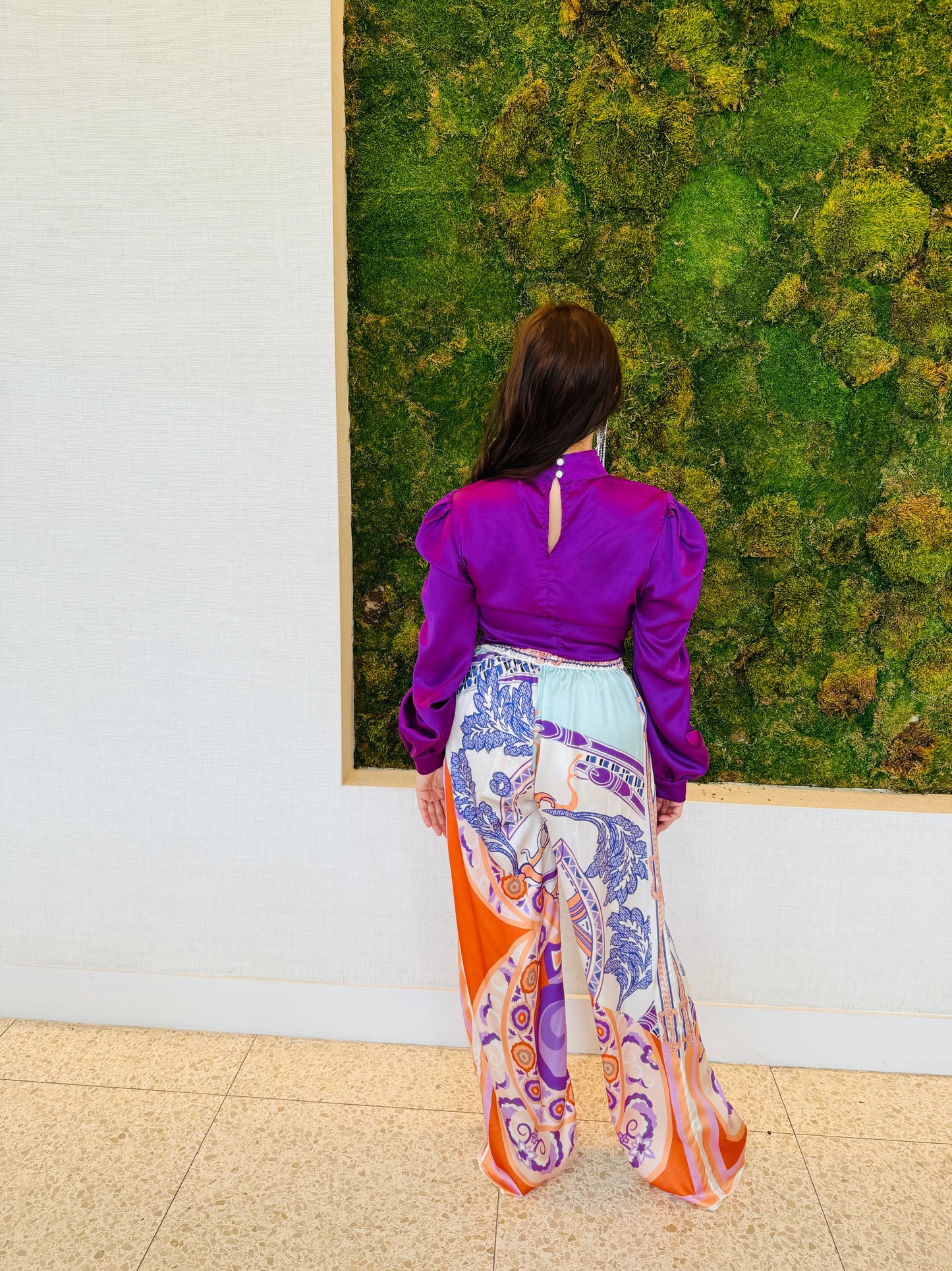 Monica rouged satin purple crop top