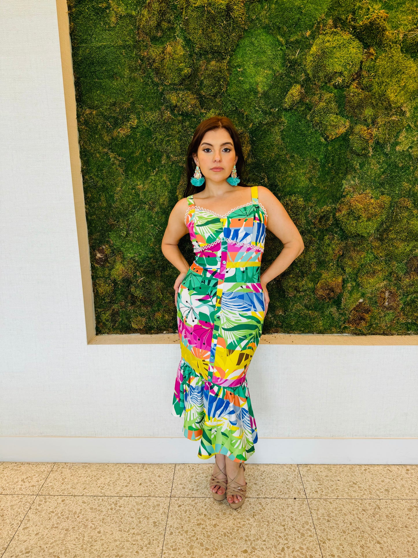 Lili midi tropical green print dress